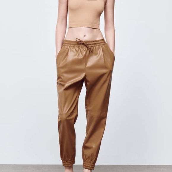 Zara Pants & Jumpsuits Zara Faux Leather Jogging Trousers Poshmark